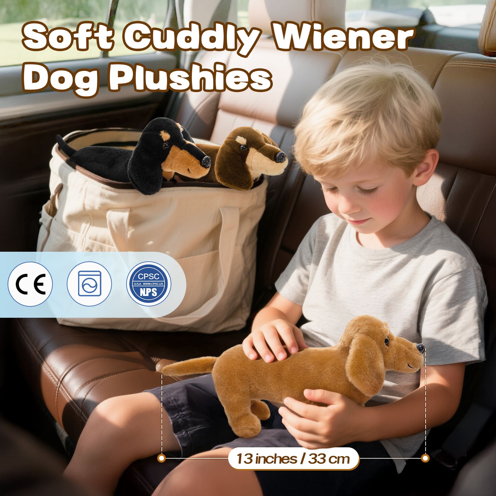 Three Dachshund Plush Toys Dog Stuffed Animals, 13 Inches