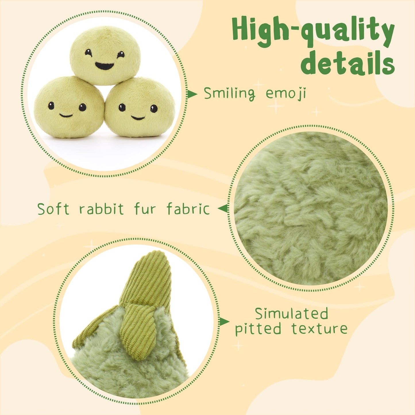 Soft pea pod stuffed animal with three adorable removable bean plush toys, cute kawaii plush gift for kids, teens, adults, birthday gifts, Christmas presents, and cozy bedroom decor