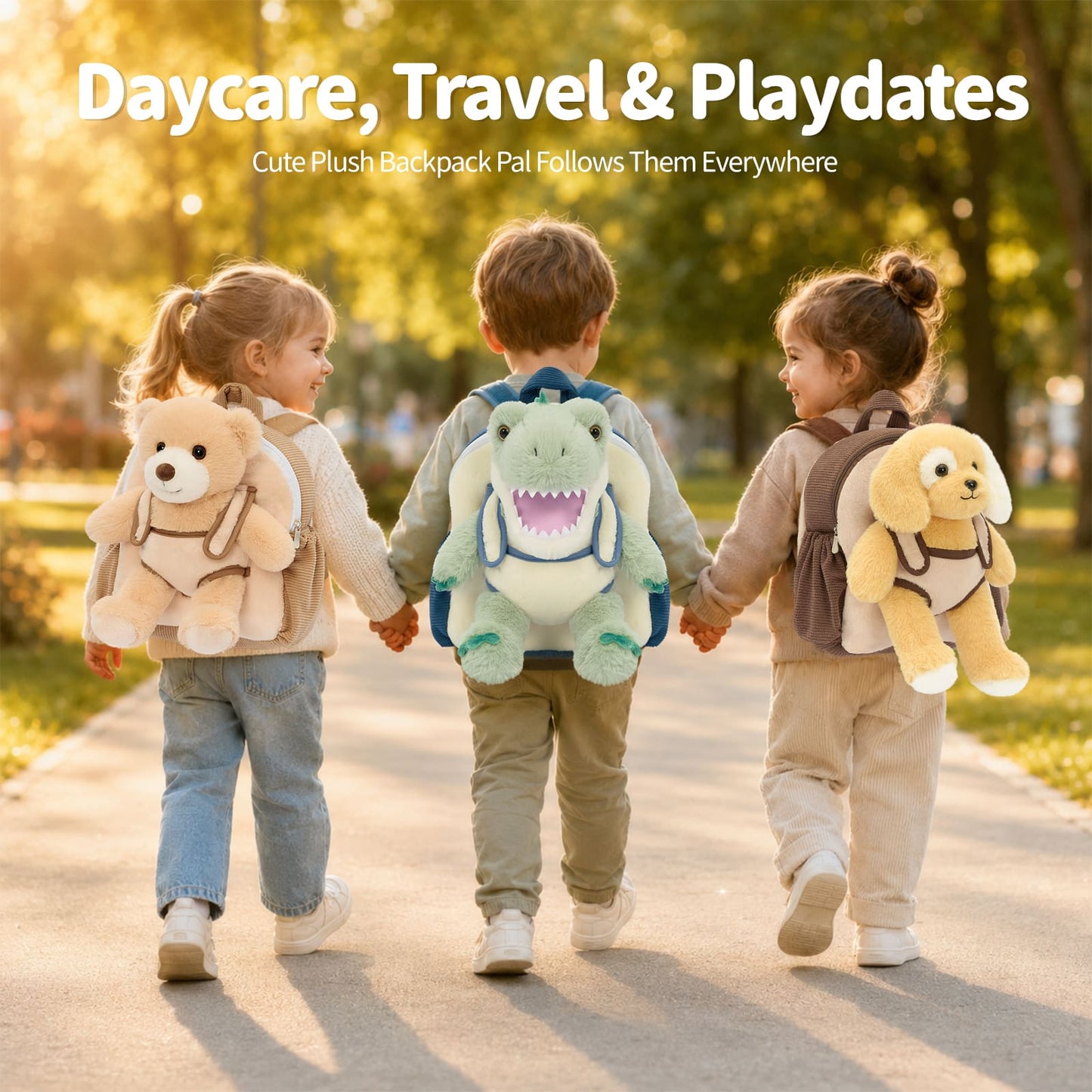 Dinosaur Toddler Backpack Plush Bag with Detachable Toys