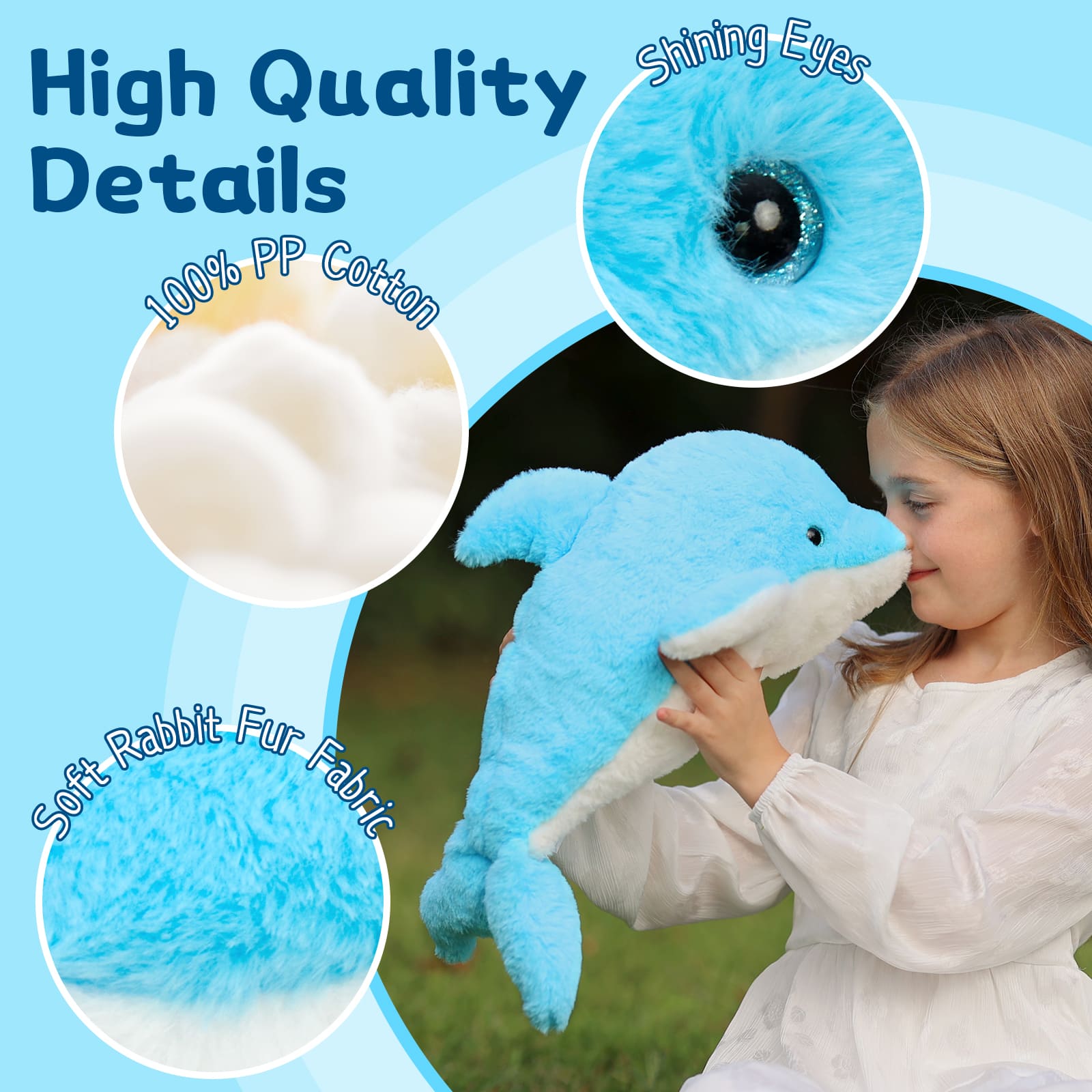 Dolphin Plush Toys Ocean Stuffed Animals, Blue, 20.5 Inches