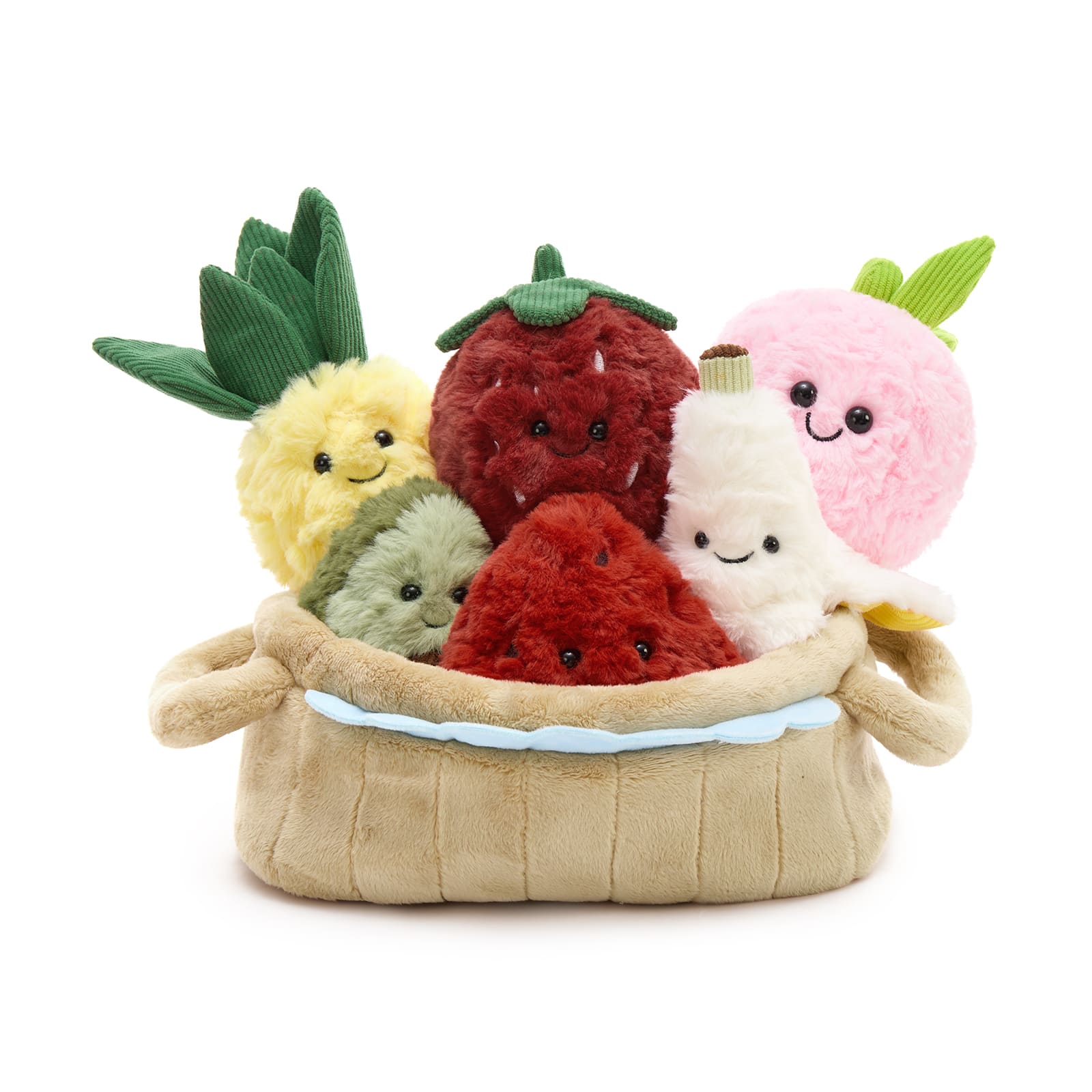 15.7 Inch Plush Basket with Six Stuffed Fruit Toys