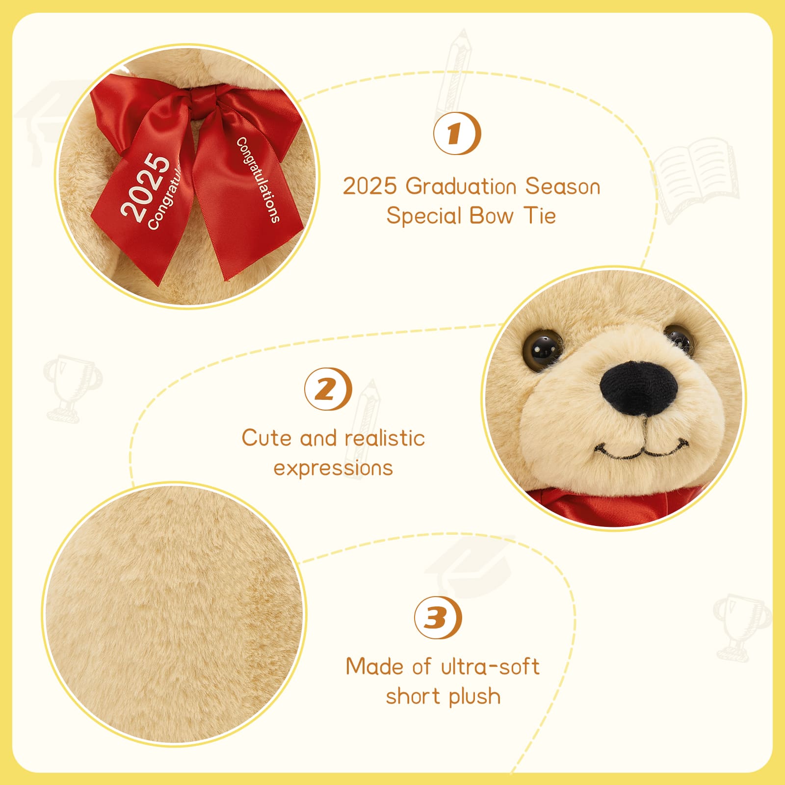 2025 Graduation Teddy Bear Plush Toys, Brown/Pink, 17.72 Inches