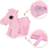 12 Inch Pink Horse Plush Shoulder Bag for Kids with Adjustable Strap