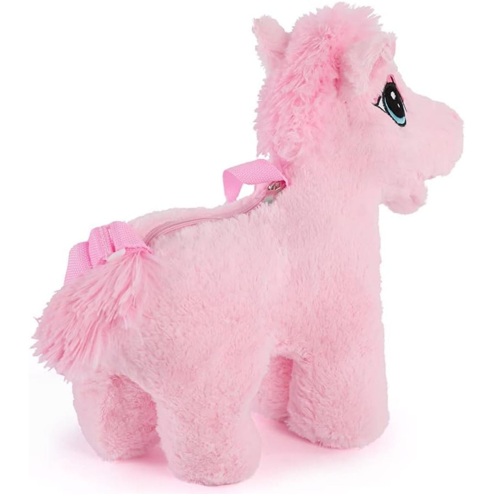 12 Inch Pink Horse Plush Shoulder Bag for Kids with Adjustable Strap