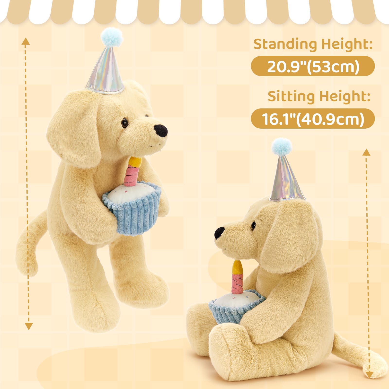 Birthday Labrador Dog Plush Toys, Light Brown, 21 Inches