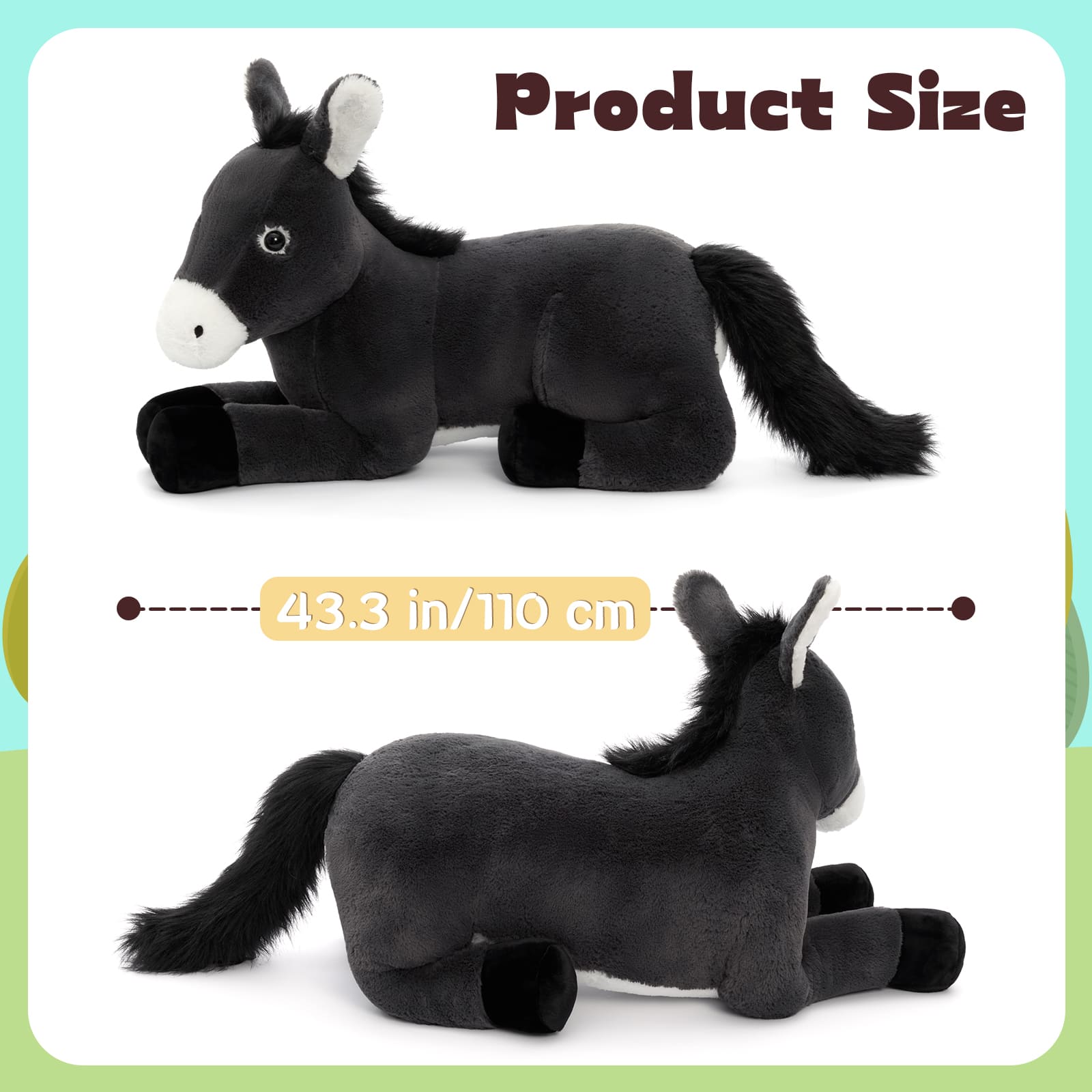 43.3" Giant Plush Donkey Stuffed Animal Large Farm Animal Pillow Toy