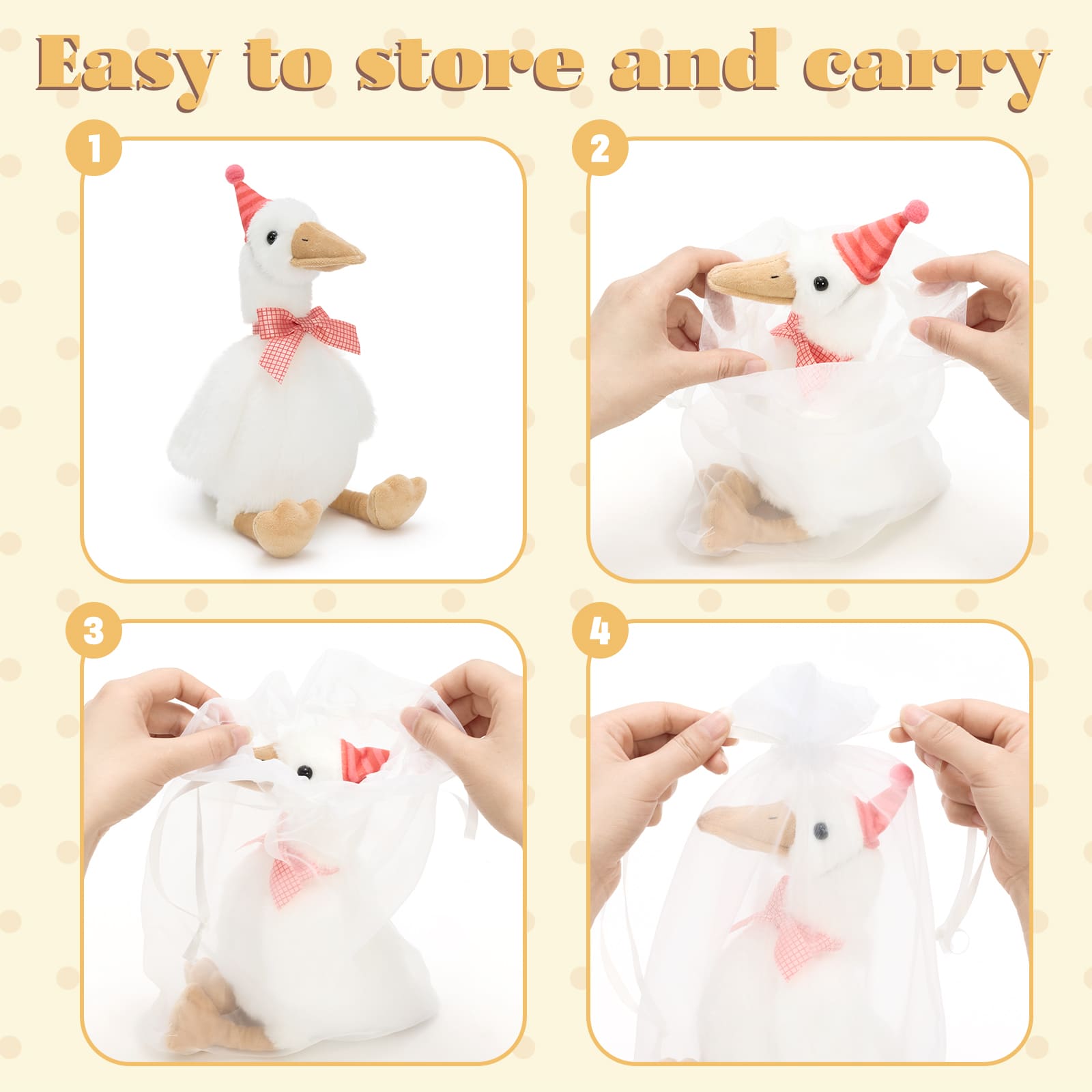 10 Pcs Cute Goose Plush Toy with Party Hat & Bow Tie, 11.8 Inches