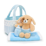 Cute Plush Puppy Baby Gift Set with Basket Blanket and Bottle