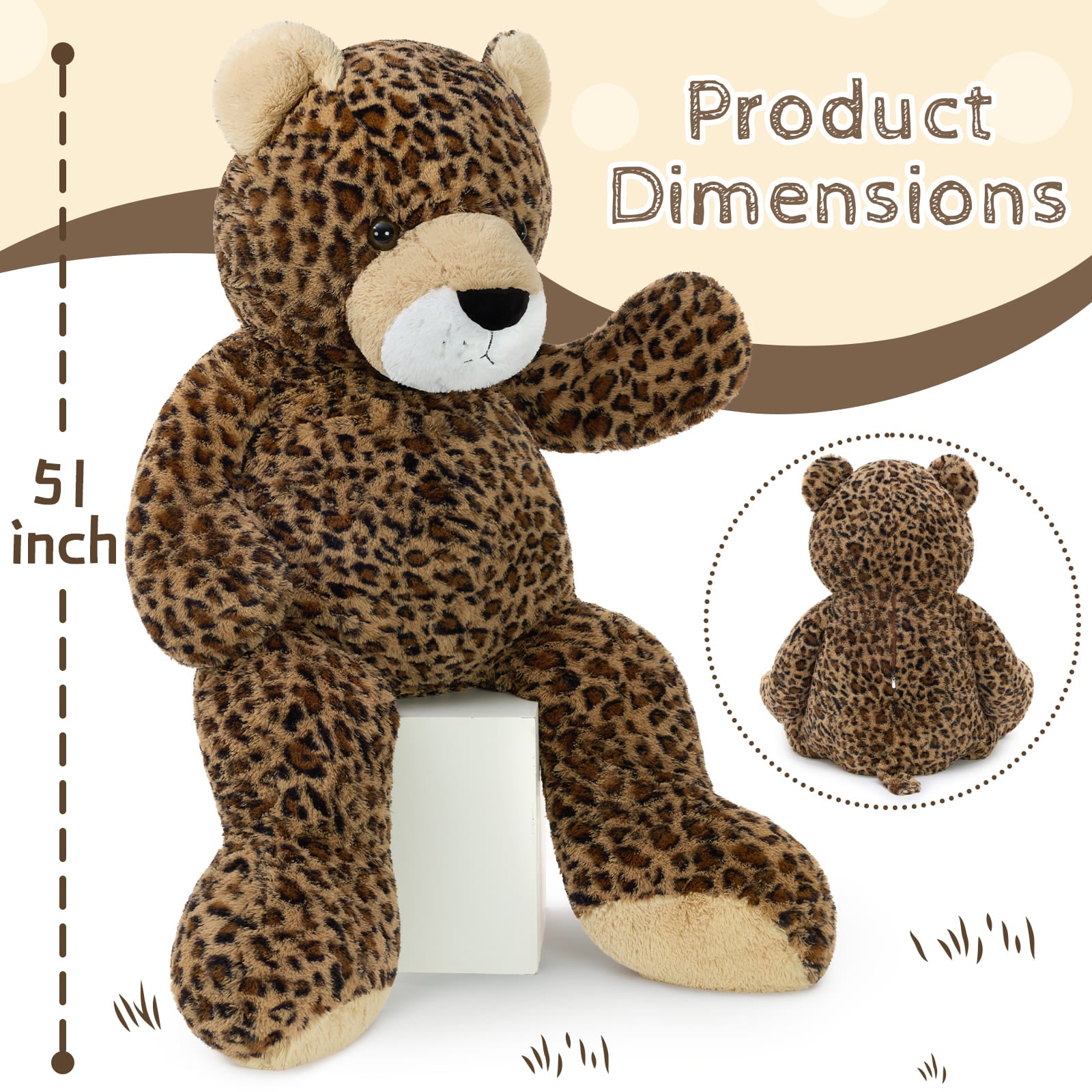 Leopard Print Teddy Bear Plush Toy 51 Inch Cheetah Stuffed Animals