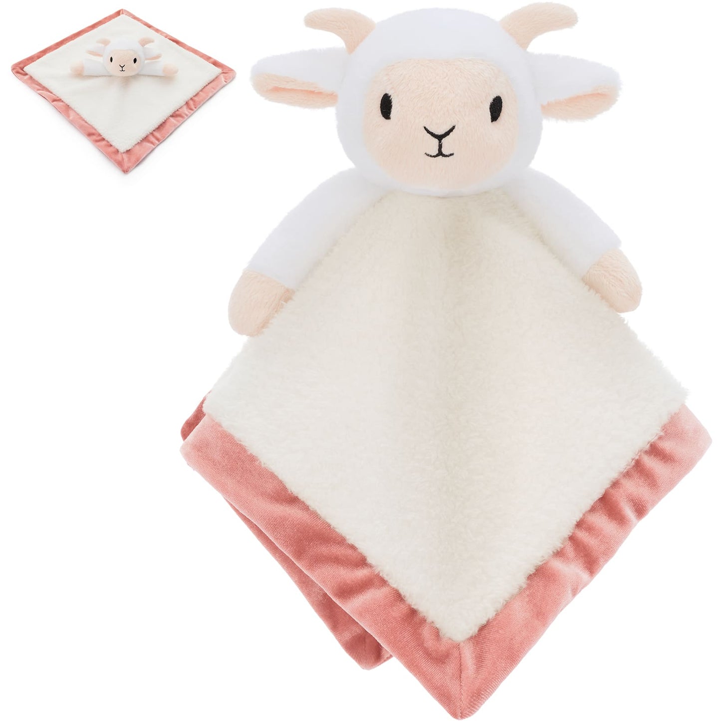 Baby comfort lovey blanket with adorable plush sheep design made from soft fabric for newborns, infants, and toddlers to provide warmth and emotional security.