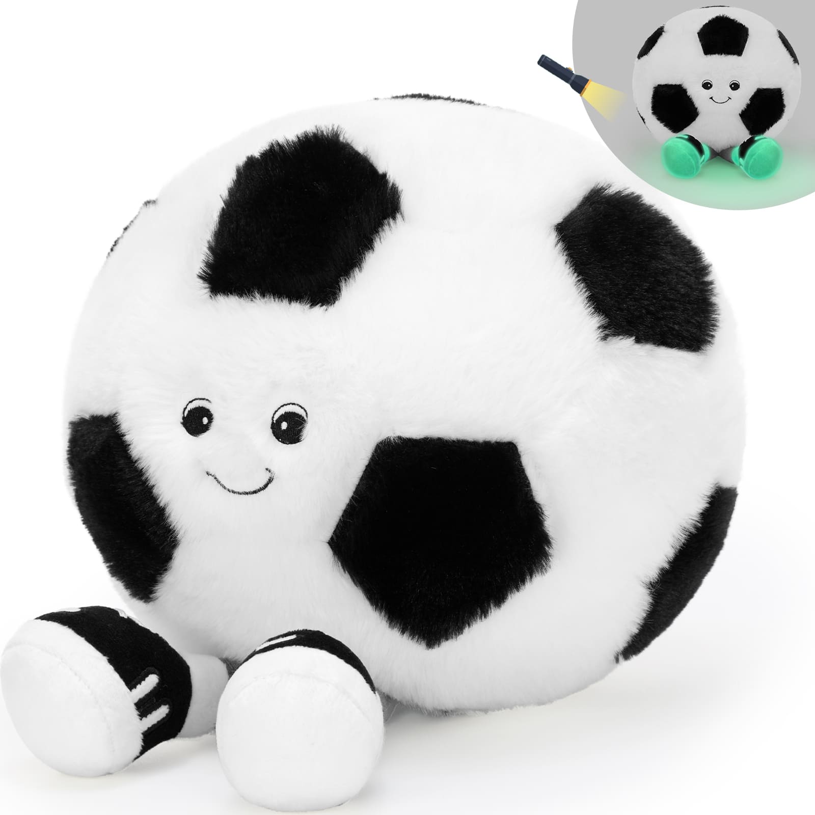 Soccer Ball Plush Toy with Legs Sports Football Stuffies, 11.8 Inches