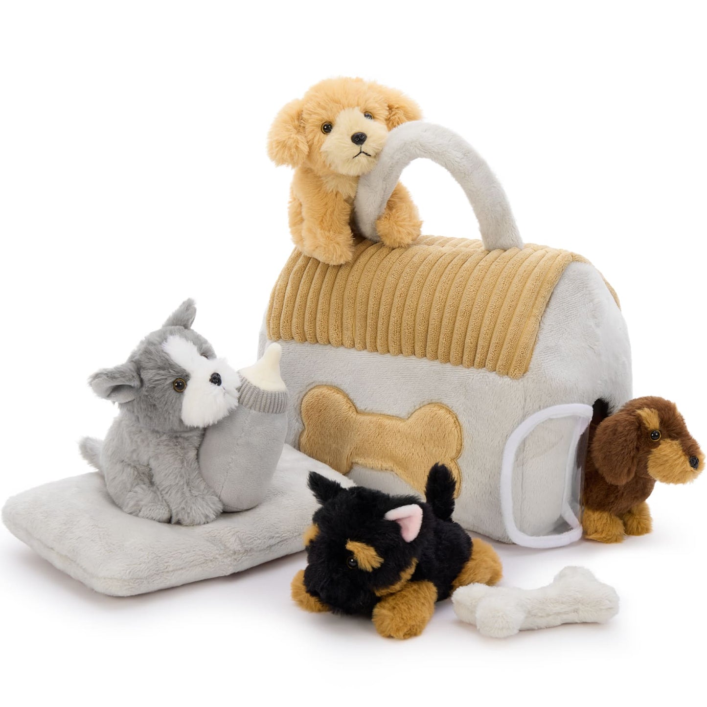 Plush puppy playset with dog house and stuffed animal toys