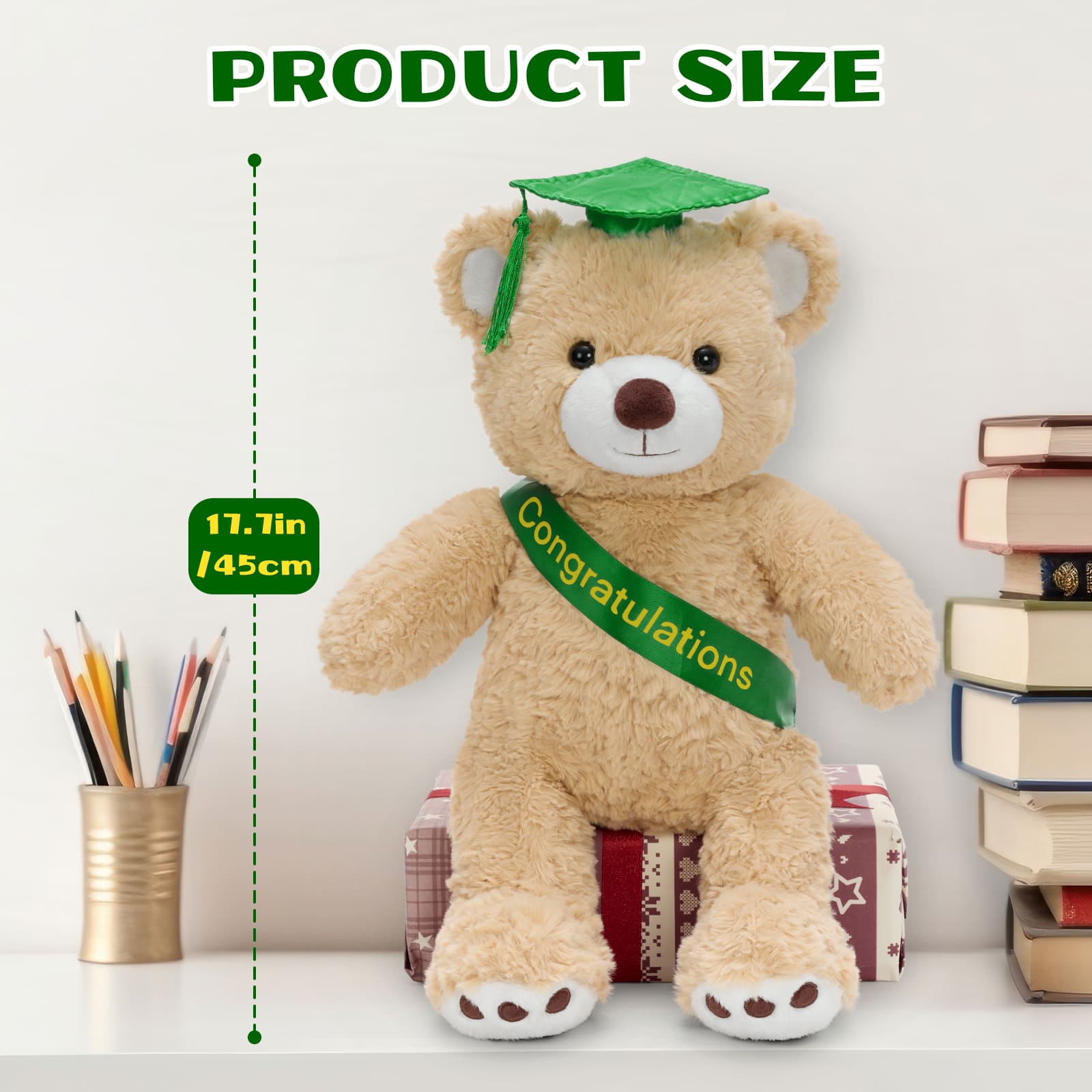 Graduation Teddy Bear Plush with Cap and Congratulations Sash, 17.7 Inches