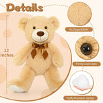2 Pack Teddy Bear Plush Toys - Light Brown/Beige Teddy Bear Plush  - Teddy Bear Stuffed Animal Bulk for Kids, Carnival Prizes, School Gifts, Valentine's Day Party Favors - 22 Inches Teddy Bear Plush Dolls - Teddy Bear Theme Baby Shower Decoration