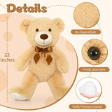 2 Pack Teddy Bear Plush Toys - Light Brown/Beige Teddy Bear Plush  - Teddy Bear Stuffed Animal Bulk for Kids, Carnival Prizes, School Gifts, Valentine's Day Party Favors - 22 Inches Teddy Bear Plush Dolls - Teddy Bear Theme Baby Shower Decoration