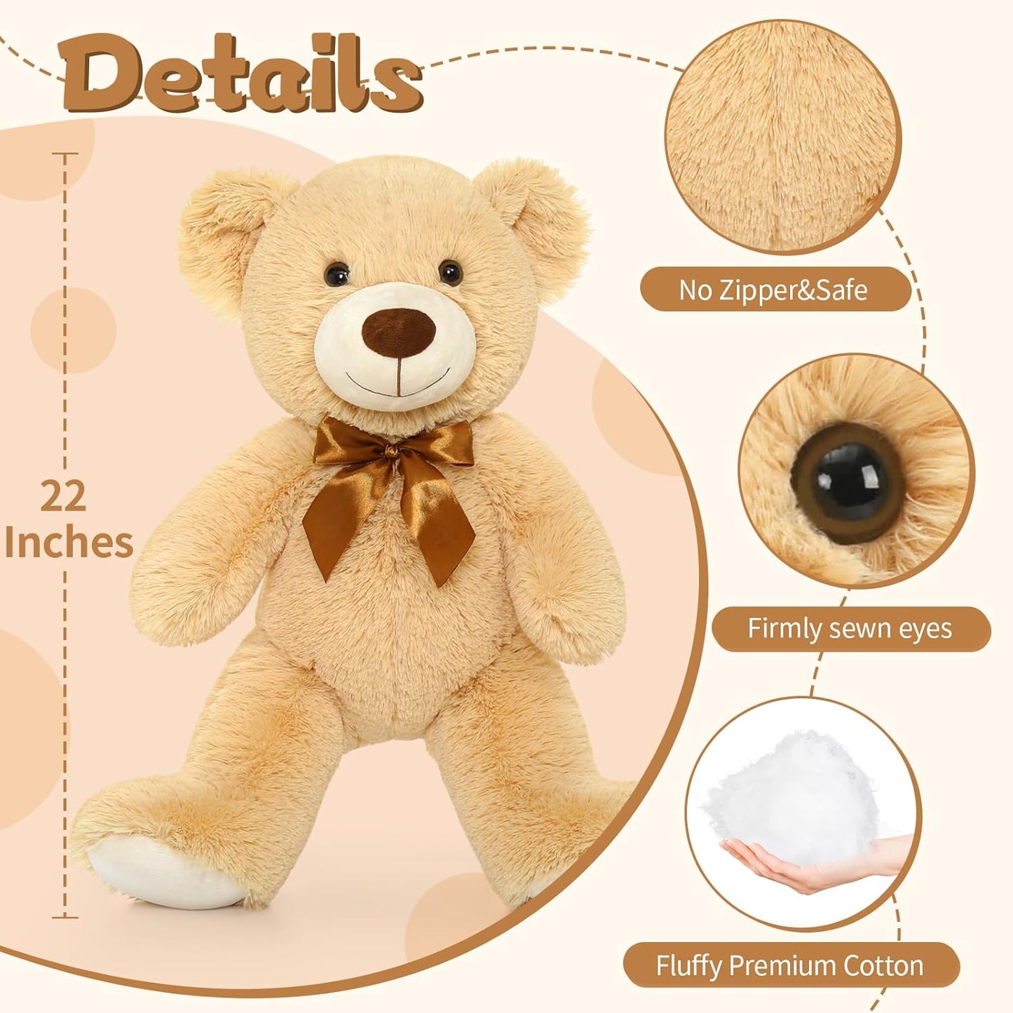 2 Pack Teddy Bear Plush Toys - Light Brown/Beige Teddy Bear Plush  - Teddy Bear Stuffed Animal Bulk for Kids, Carnival Prizes, School Gifts, Valentine's Day Party Favors - 22 Inches Teddy Bear Plush Dolls - Teddy Bear Theme Baby Shower Decoration