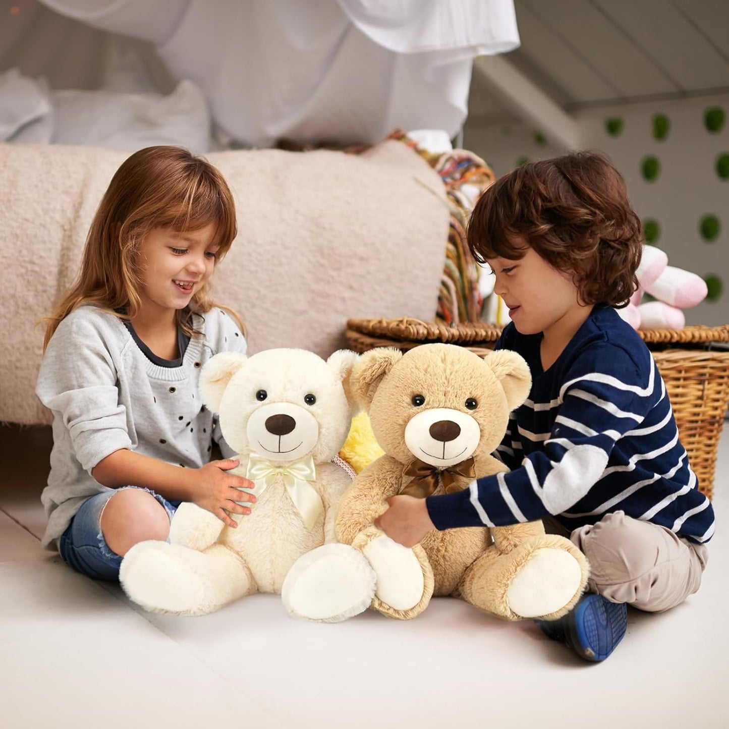 2 Pack Teddy Bear Plush Toys - Light Brown/Beige Teddy Bear Plush  - Teddy Bear Stuffed Animal Bulk for Kids, Carnival Prizes, School Gifts, Valentine's Day Party Favors - 22 Inches Teddy Bear Plush Dolls - Teddy Bear Theme Baby Shower Decoration