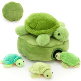 Turtle Plush Toy Set with 3 Baby Turtles & Lotus Leaf Storage Pouch