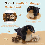 MorisMos 20'' Large Sausage Dog Stuffed Animal Mommy with Baby Puppy Toys for Kids, 3Pcs Realistic Long Hair Sausage Toys for Girl Boy Birthday Christmas