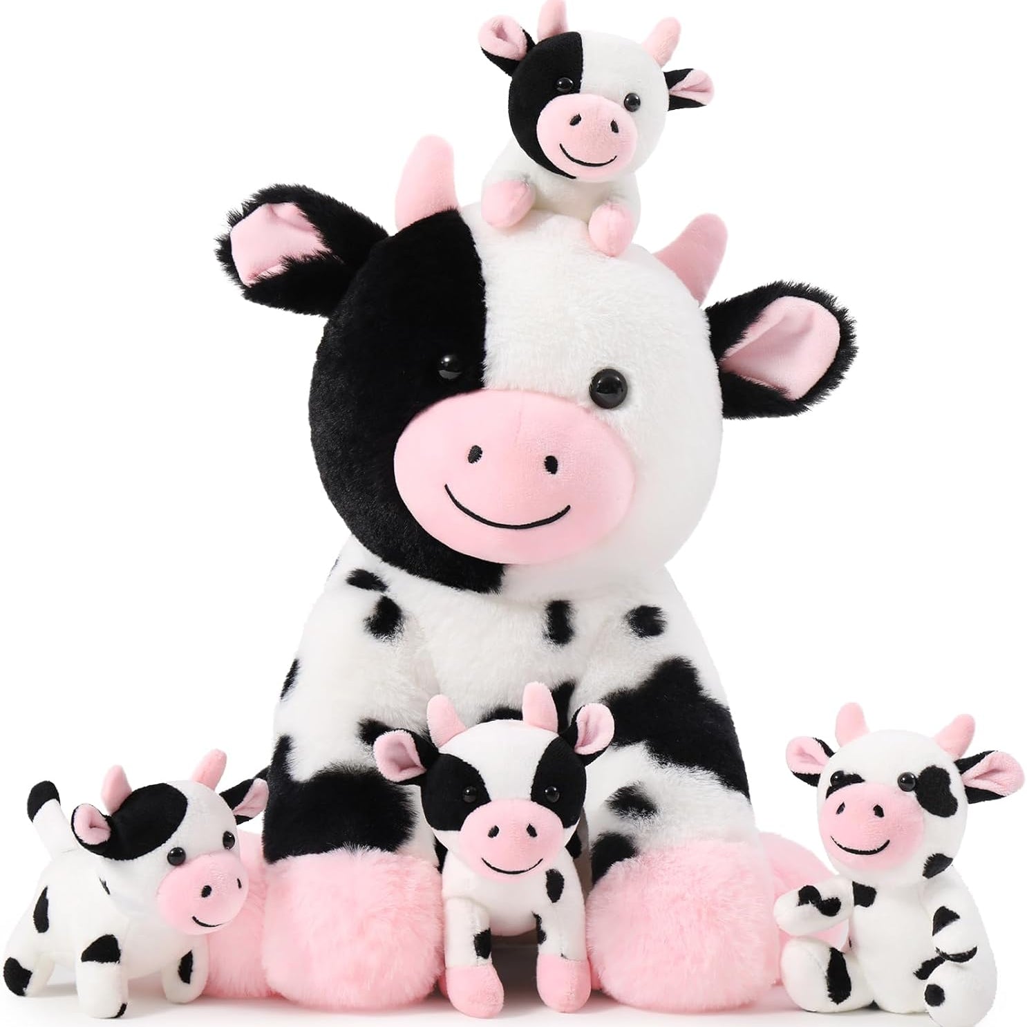 Dairy Cattle Plush Toys 14.6 Inches - MorisMos Stuffed Animals - Stuffed Animal Babies with Their Mom - Stuffed Animals with Babies in the Belly - Cow Cartoon Plush Dolls - Christmas/Birthday Gift for Children 3 Years +