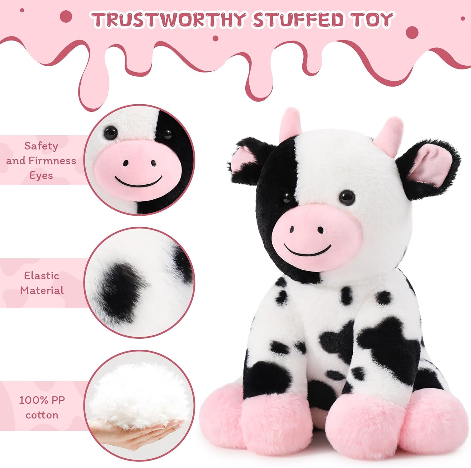 Dairy Cattle Plush Toys 14.6 Inches - MorisMos Stuffed Animals - Stuffed Animal Babies with Their Mom - Stuffed Animals with Babies in the Belly - Cow Cartoon Plush Dolls - Christmas/Birthday Gift for Children 3 Years +
