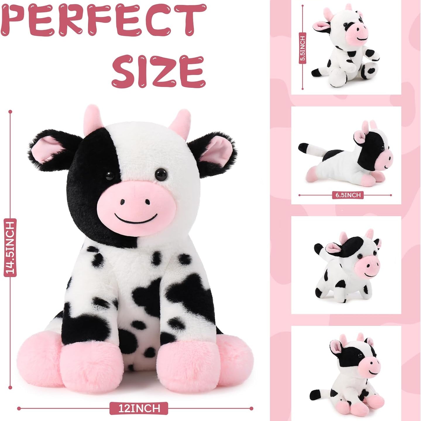 Dairy Cattle Plush Toys 14.6 Inches - MorisMos Stuffed Animals - Stuffed Animal Babies with Their Mom - Stuffed Animals with Babies in the Belly - Cow Cartoon Plush Dolls - Christmas/Birthday Gift for Children 3 Years +