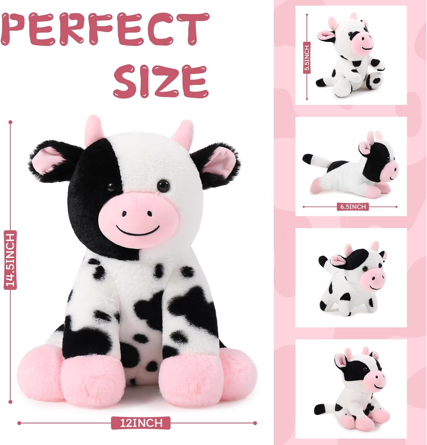 Dairy Cattle Plush Toys 14.6 Inches - MorisMos Stuffed Animals - Stuffed Animal Babies with Their Mom - Stuffed Animals with Babies in the Belly - Cow Cartoon Plush Dolls - Christmas/Birthday Gift for Children 3 Years +