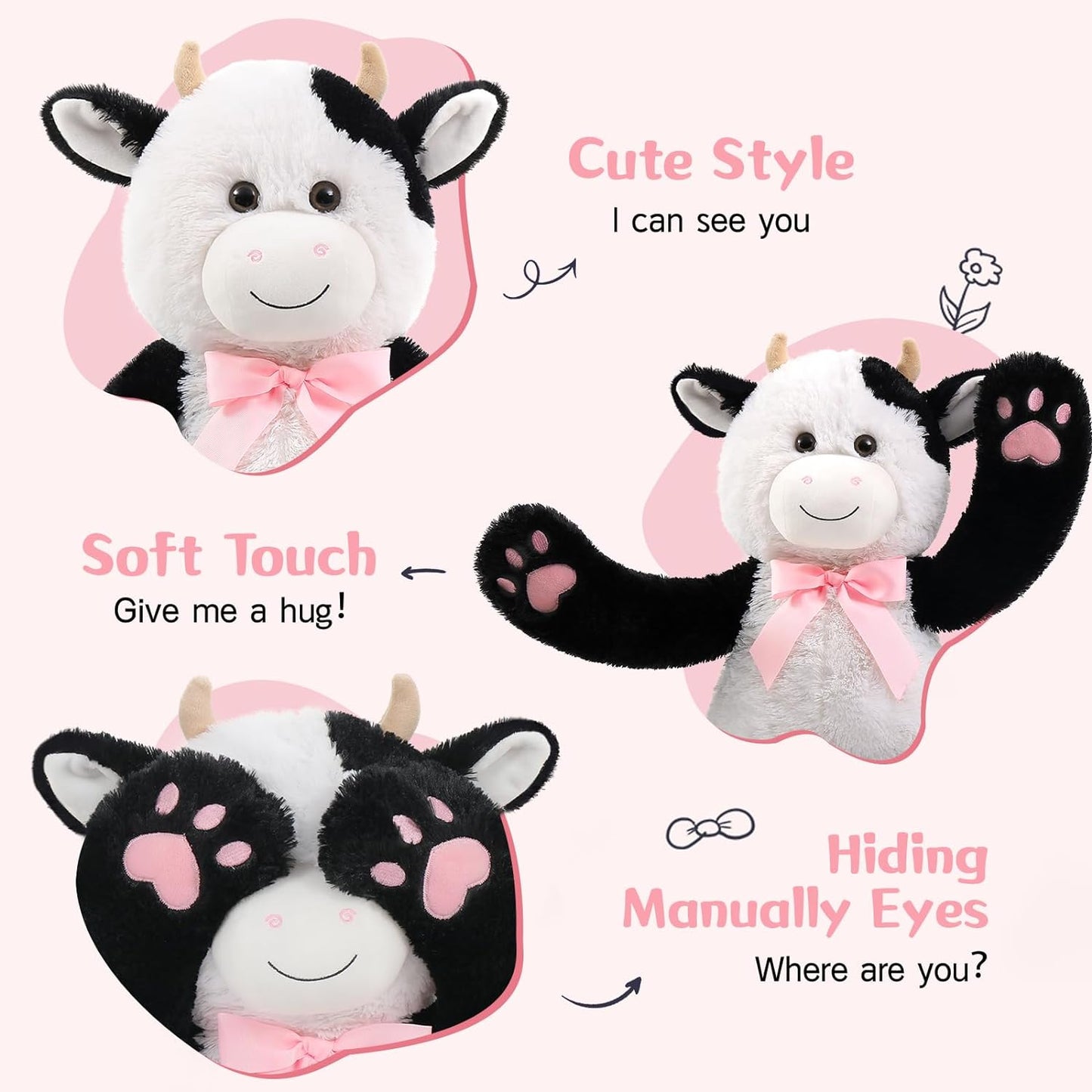 Dairy Cow Plush Toys - Cow Stuffed Animals 24 Inches - Farm Stuffed Animals - Hide and Seek Play Toys - Cute Cartoon Plush Pillows for Kids - Christmas/Birthday/Baby Shower/Valentine's Day/Thanksgiving Gift For Teens Kids Adults