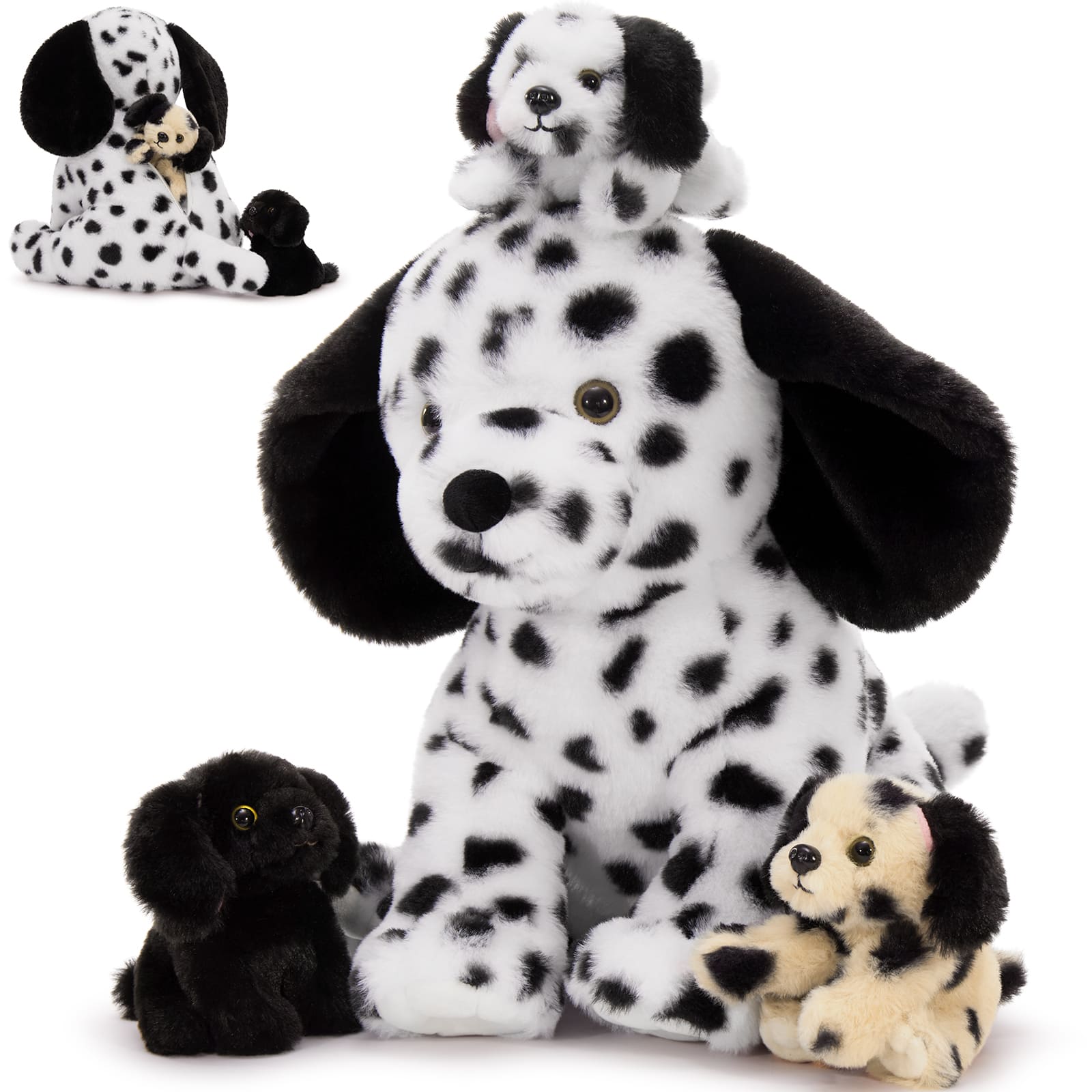 Dalmatian Stuffed Animals - 11.8 Inches Dog Plush Toys - Cute Mini Puppy Plush Dolls - Stuffed Animal Babies with Their Mom - Stuffed Animals with Babies in the Belly - Stuffed Dog with Three Puppies - Free Shipping