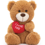 Stuffed Mocha Heart Bear – I Love You - Dark Brown Plush Bear Toy for Kids & Adults - Embroidered Heart Throw Pillow - Valentine's Day Teddy Bear Stuffed Animals - 12 Inch Teddy Bear Plush Toys - Teddy Bear with Hearts