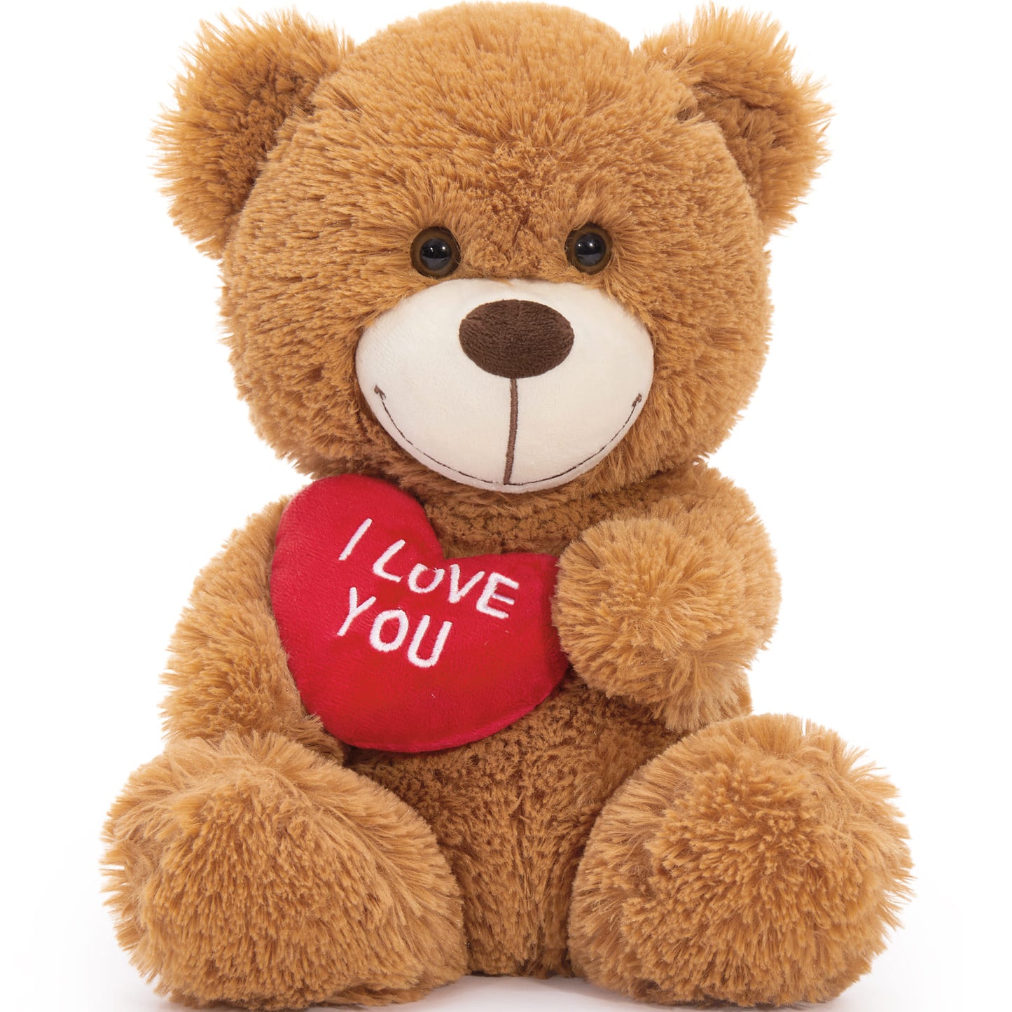 Stuffed Mocha Heart Bear – I Love You - Dark Brown Plush Bear Toy for Kids & Adults - Embroidered Heart Throw Pillow - Valentine's Day Teddy Bear Stuffed Animals - 12 Inch Teddy Bear Plush Toys - Teddy Bear with Hearts