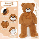 Big Teddy Bear Plush Toy Giant Bear Stuffed Animals, Dark Brown, 47/59 Inches