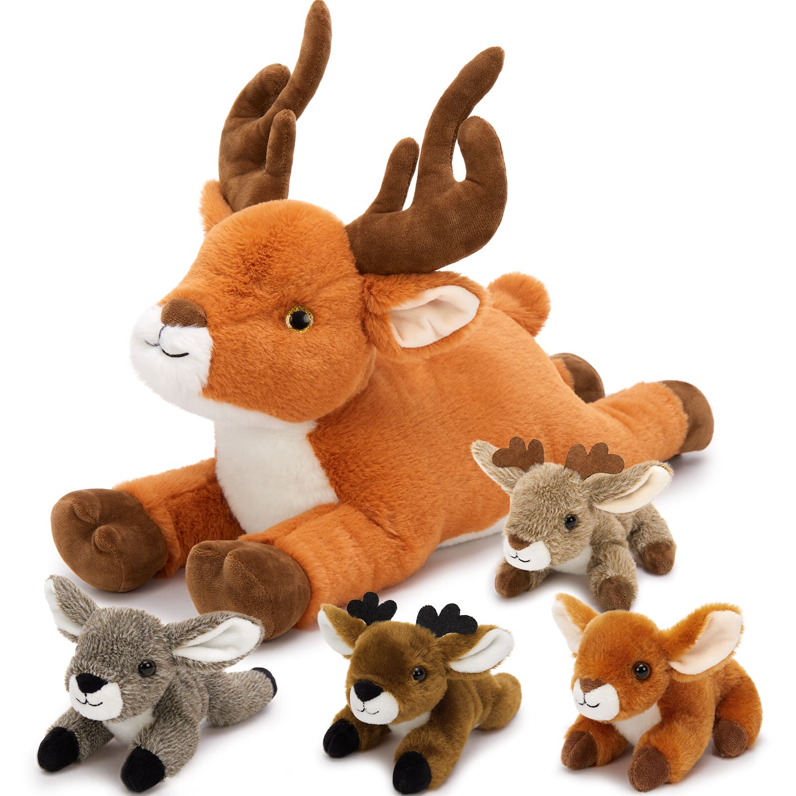 Reindeer Stuffed Animals with Babies in the Belly - Lifelike Big Deer with Four Deer Baby Plush toys - Christmas/Birthday/Easter/Thanksgiving Gift Ideas - Stuffed Animals Near Me