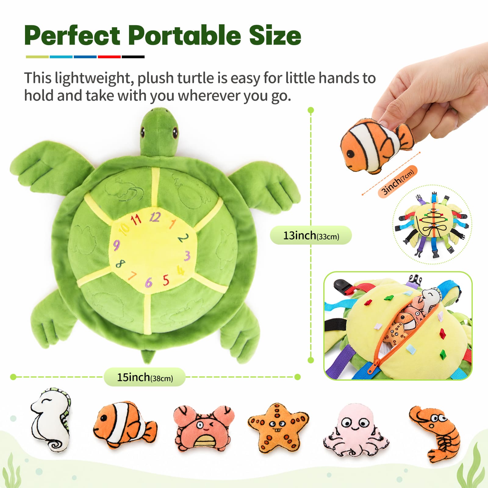 Montessori Sensory Turtle Plush Toy Busy Board Learning Toy