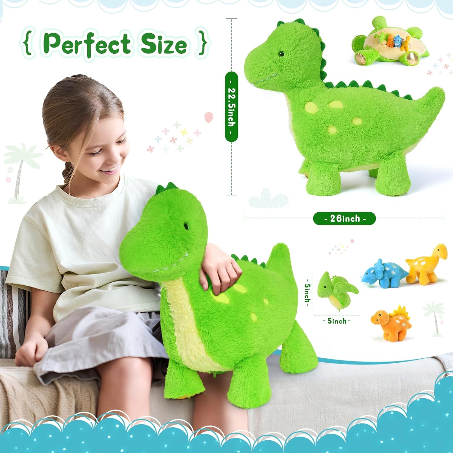 Dinosaur Plush Toy Playset, Green, 26 Inches