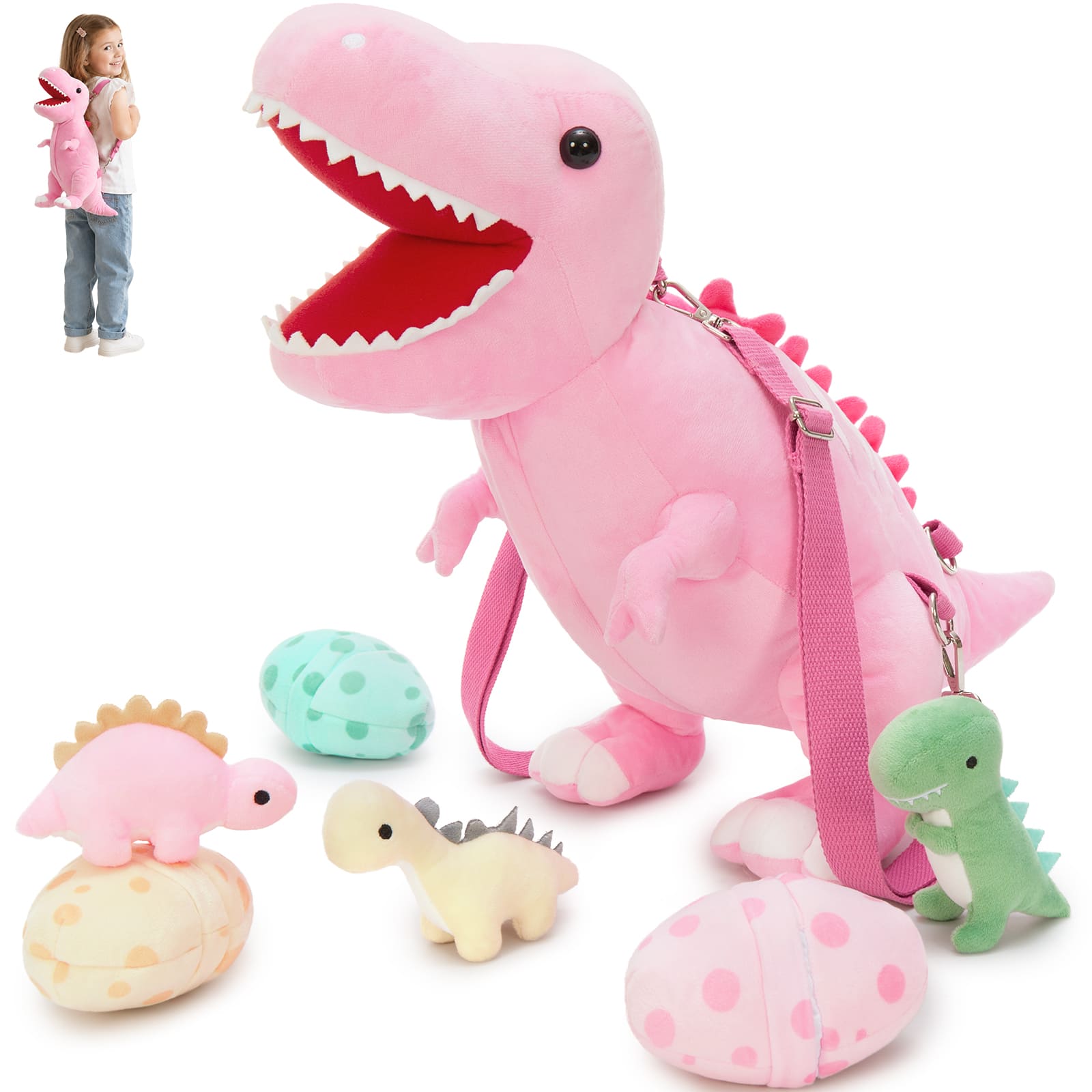 Cute T-Rex Stuffed Animal Bag with Mini Dino Toys for Kids