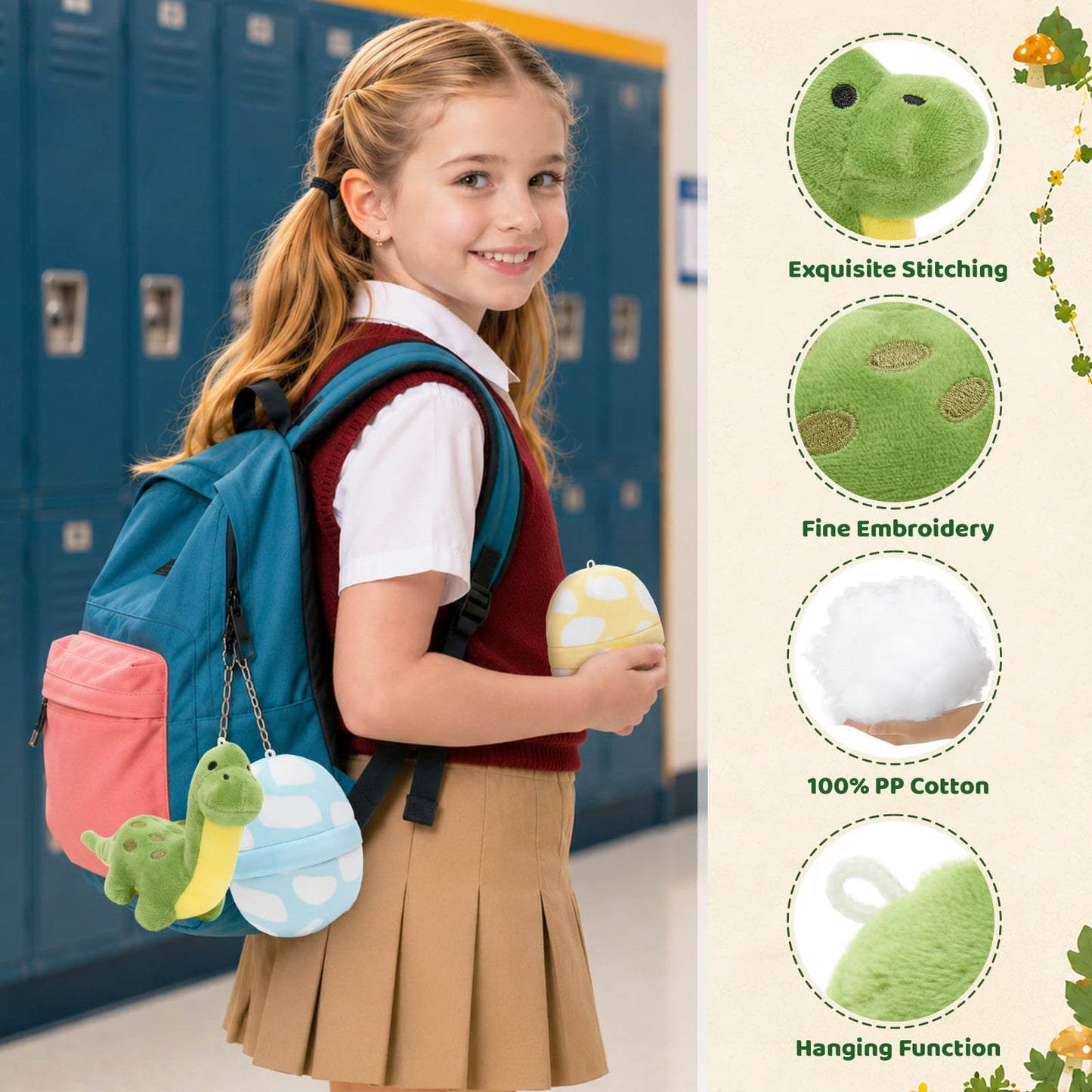 Adorable dino plush toy collection with six bright dinosaur eggs and matching stuffed animals for boys, girls, toddlers, and kids who love prehistoric toys