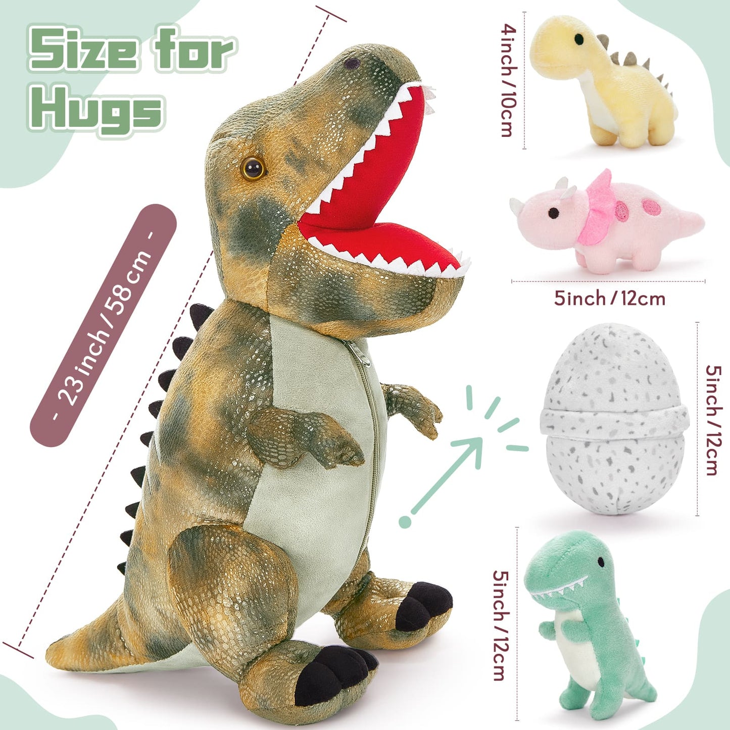 Dinosaur Plush Toys - 7 Pcs Dino Stuffed Animals Bulk - Cute Tyrannosaurus Dinosaur Plush Dolls - Stuffed Animal Dinosaur Babies with Their Mom - Jurassic Park Soft Toys - Gifts for Boys Girls