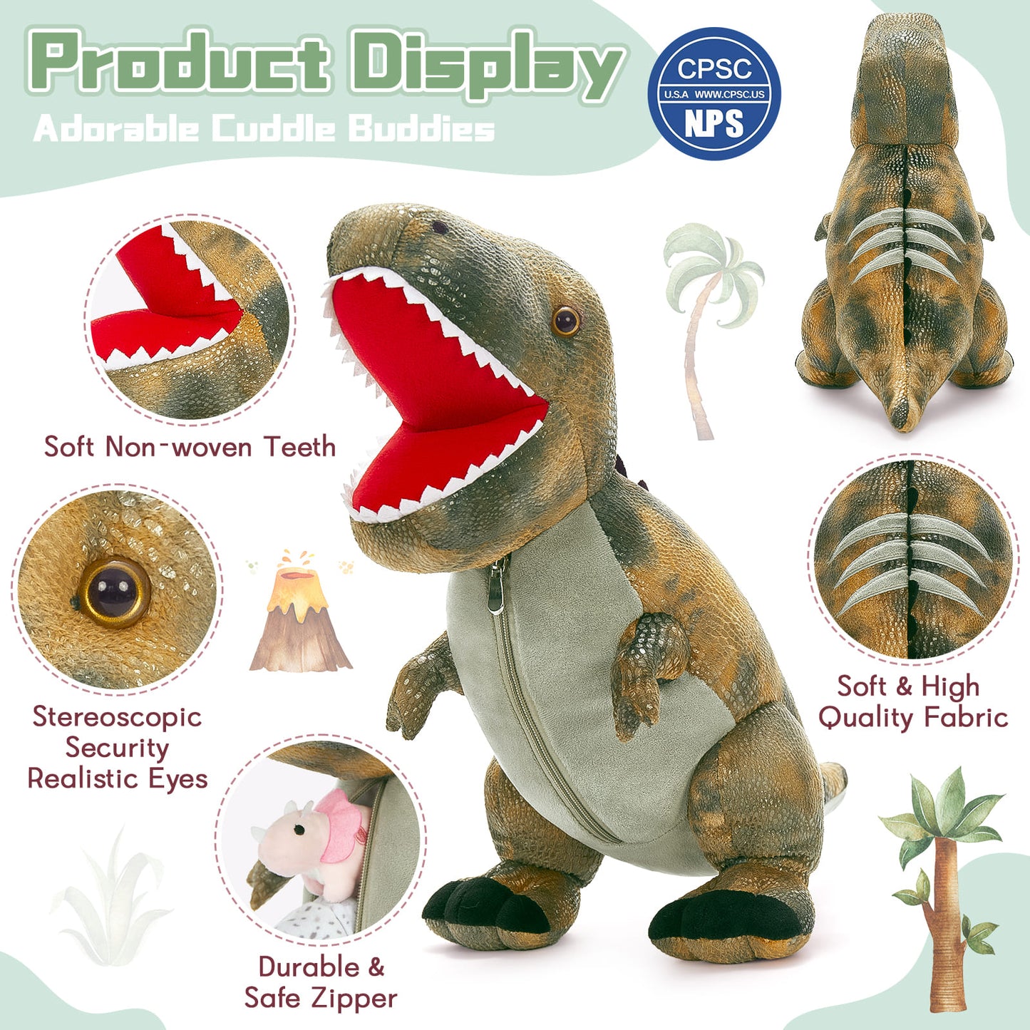 Dinosaur Plush Toys - 7 Pcs Dino Stuffed Animals Bulk - Cute Tyrannosaurus Dinosaur Plush Dolls - Stuffed Animal Dinosaur Babies with Their Mom - Jurassic Park Soft Toys - Gifts for Boys Girls
