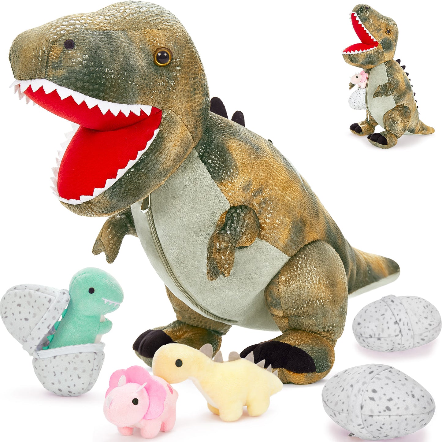 Dinosaur Plush Toys - 7 Pcs Dino Stuffed Animals Bulk - Cute Tyrannosaurus Dinosaur Plush Dolls - Stuffed Animal Dinosaur Babies with Their Mom - Jurassic Park Soft Toys - Gifts for Boys Girls
