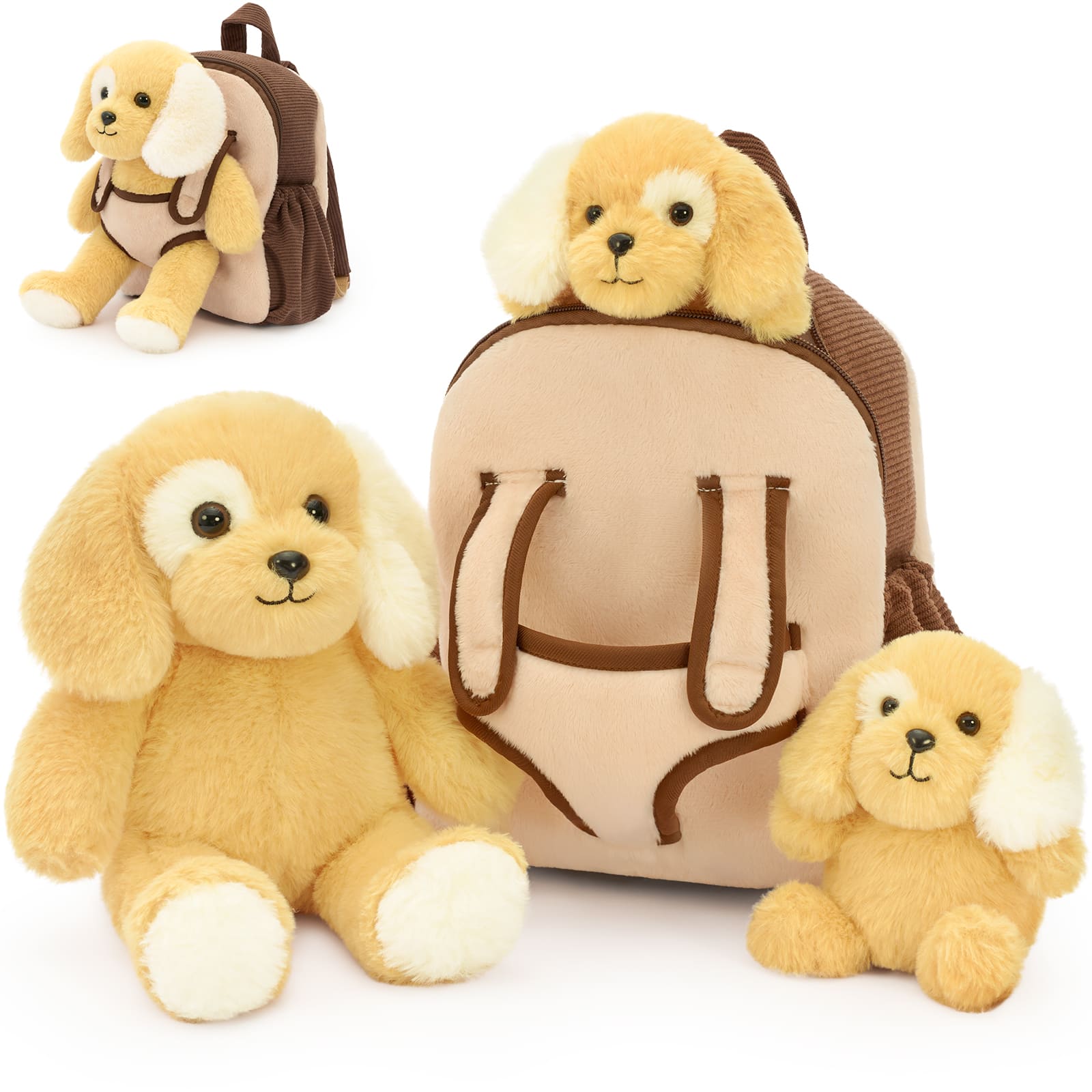 Dog Toddler Backpack Plush Bag with Detachable Toys