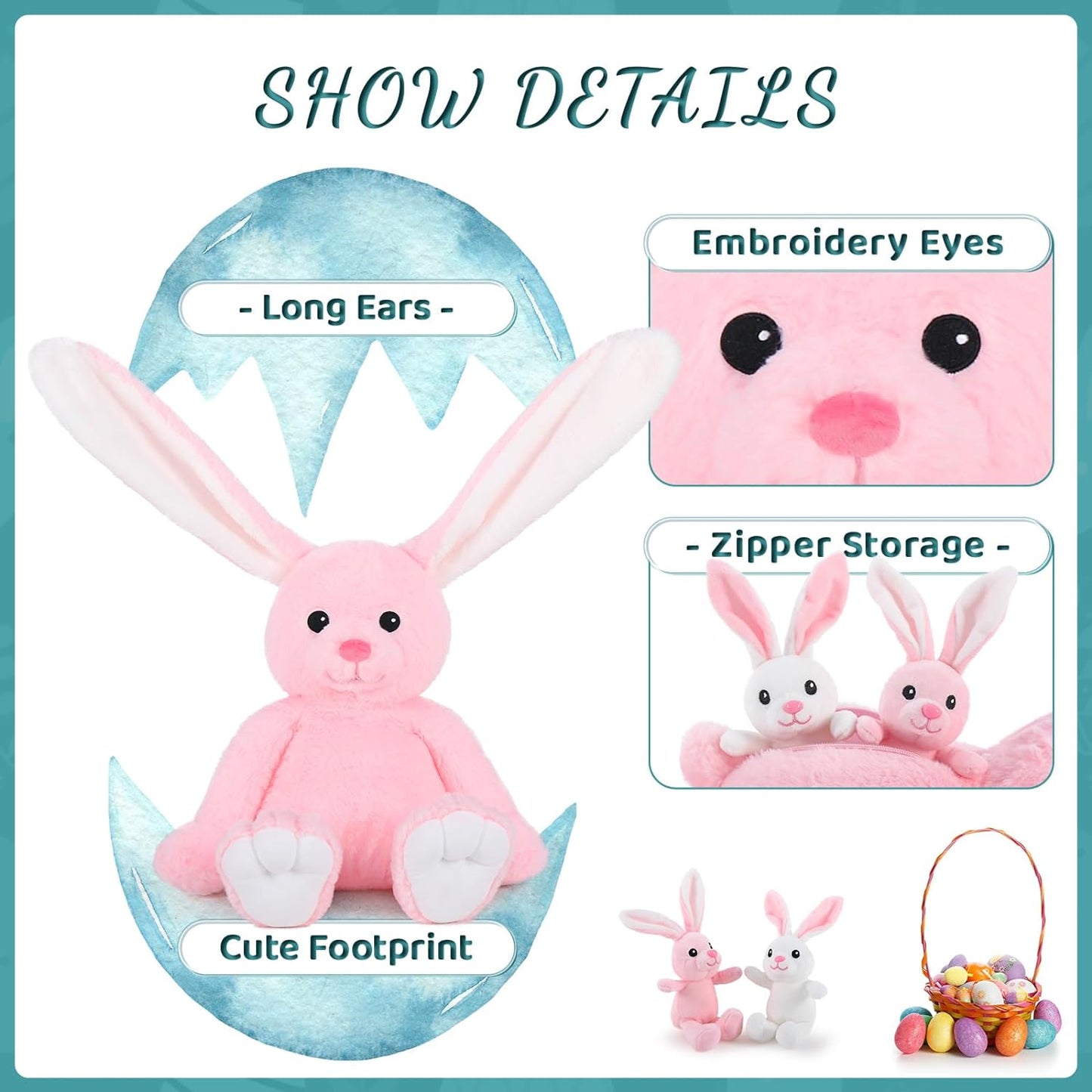 Easter Bunny Plush Toys, Pink, 20 Inches - MorisMos Stuffed Animals