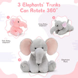 MorisMos Elephant Stuffed Animals, Interactive Plush Toy Set with Rotating Trunk