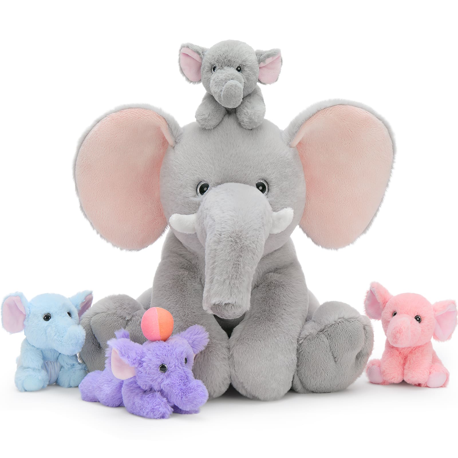 Elephant Stuffed Animals with Babies Inside, Grey, 15.7 Inches
