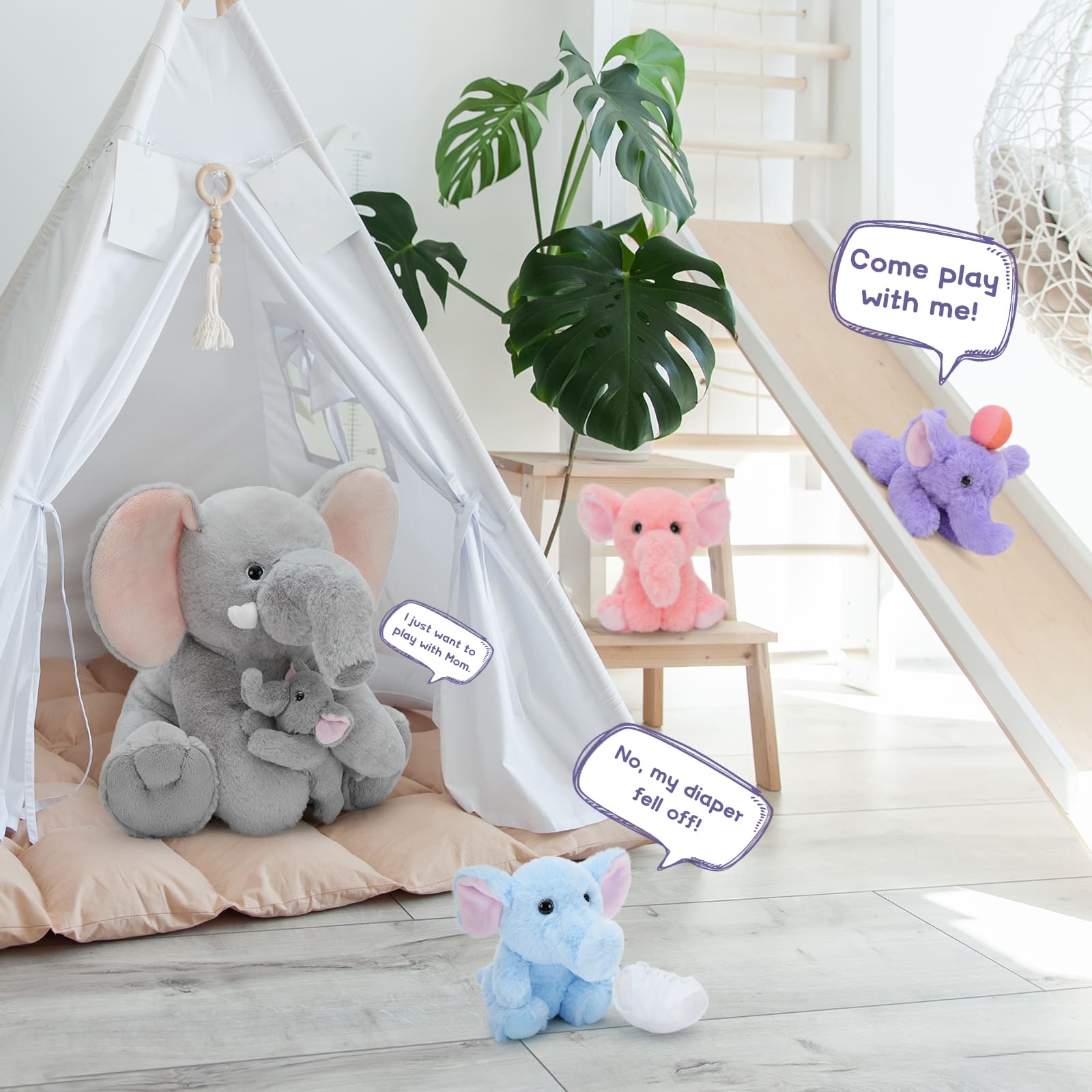 Elephant Stuffed Animals with Babies Inside, Grey, 15.7 Inches