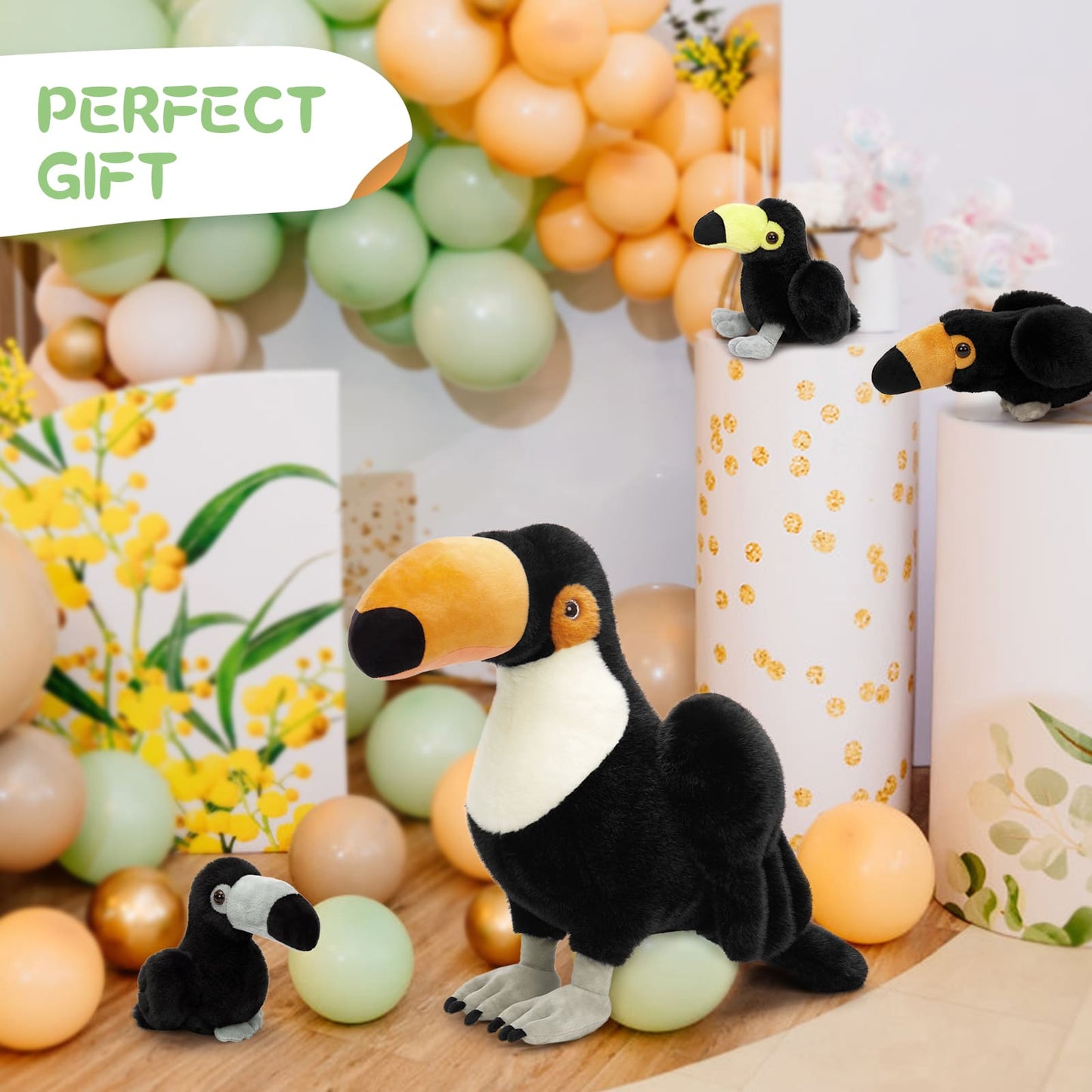 Tropical toucan stuffed animal set, cuddly soft toys for nursery decor