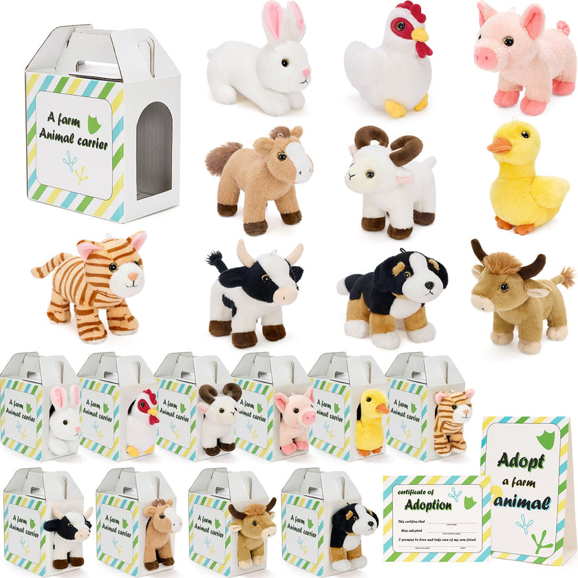 Farm Animal Plush Gift Set with Carrier & Adoption Certificate