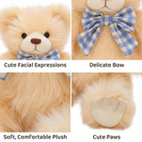 14 Inch Long Fur Teddy Bear Plush Toy with Plaid Bow