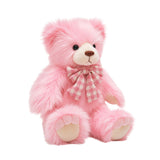 14 Inch Long Fur Teddy Bear Plush Toy with Plaid Bow