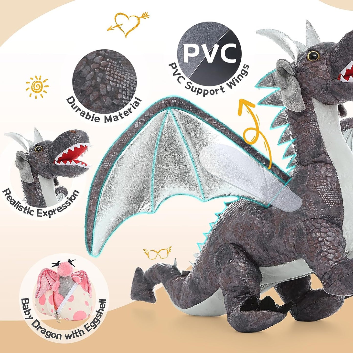 7 Pcs Dragon Stuffed Animals - Dragon Stuffed Animal Babies with Their Mom - Cute Dragon Plush Dolls for Girls Boys - Stuffed Animals with Babies Inside - Creative Christmas/Birthday Gift for Kids Teens Adults